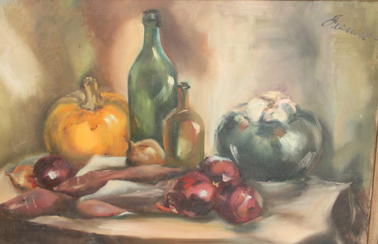 Ext LRG Original Signed French Still Life on Canvas, Carved Frame