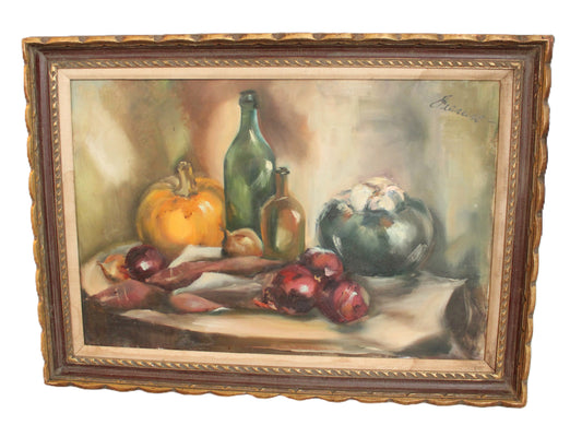 Ext LRG Original Signed French Still Life on Canvas, Carved Frame